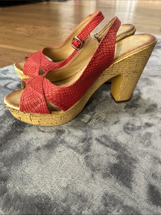 Eric Michael Shoes - New Eric Michael Coral Red Textured leather Peep-Toe Slingback Platform Sandals